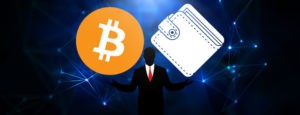 1 биткоин и кощелек с человеком